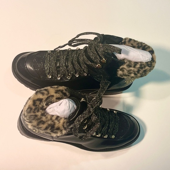 Juicy Couture Black Combat Boots with Leopard Detail - Picture 5 of 7